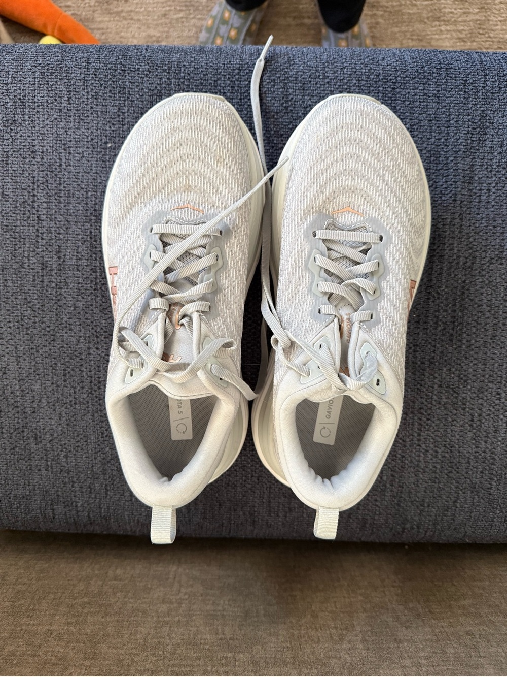 Hoka One One Women's Running Shoes in Light Grey with Rose Gold Accents